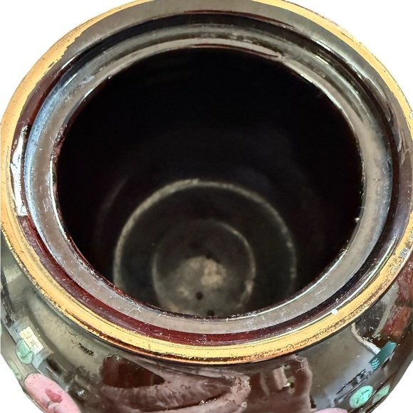 Vintage made in  England WWII Floral Enameled Brown Stoneware Teapot - Picture 3 of 7